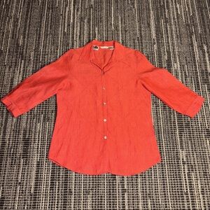 Richard Malcom Shirt 100%‎ Irish Linen Natural Coral 3/4 Sleeve Medium Blouse